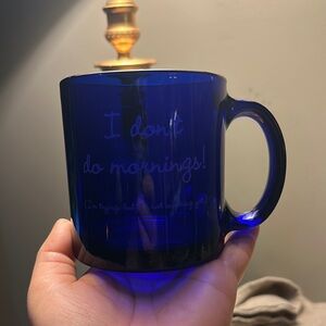 Vintage cobalt Blue Glass Mug with Fun Quote